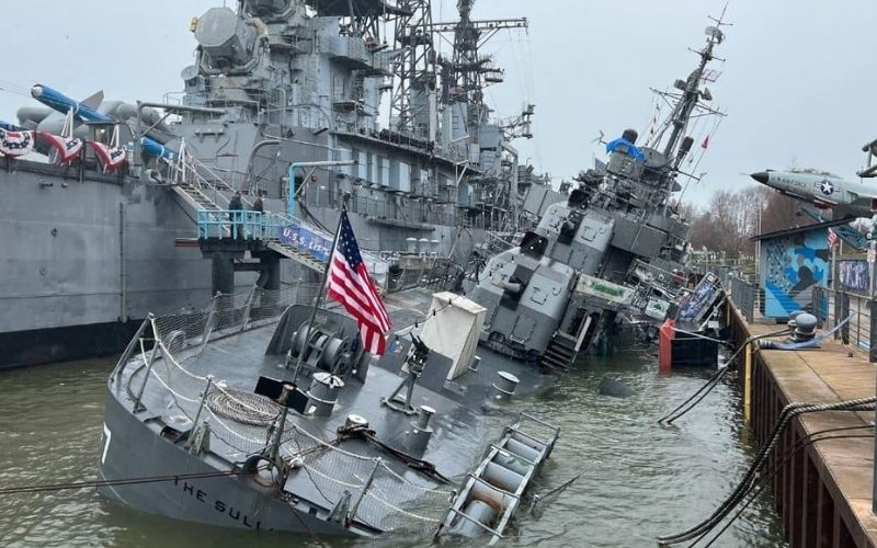 Image of the partially sunken USS Sullivan